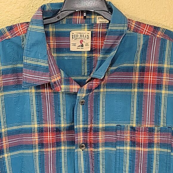 Red Head Brand Co Mens Short Sleeve Shirt Button Up Size 3XL Plaid Red / Blue - Picture 2 of 10